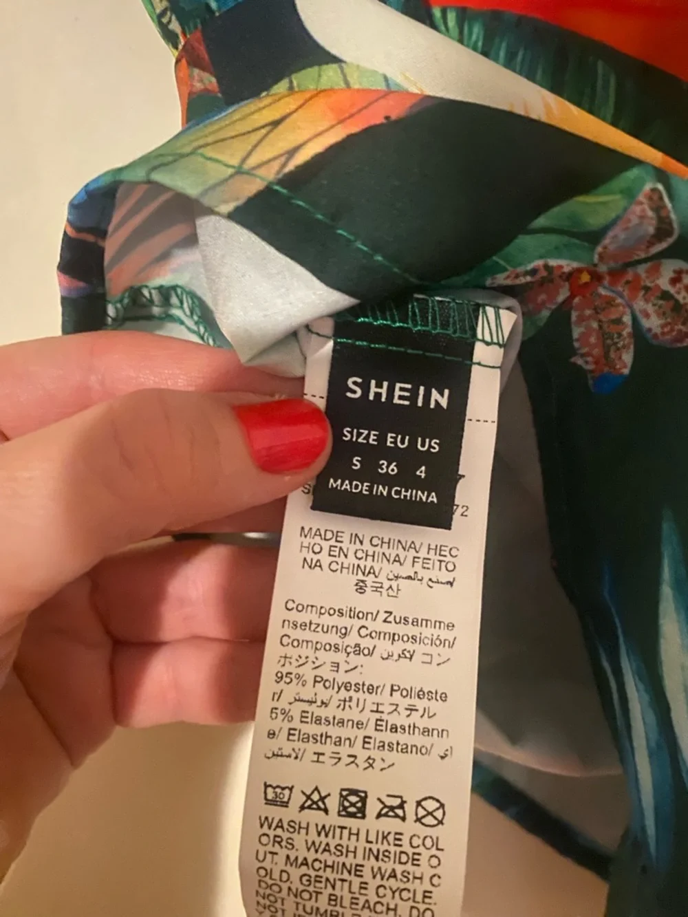 SHEIN Dark Green Tropical Print Strapless Romper with Toucan Accent - Picture 3 of 3